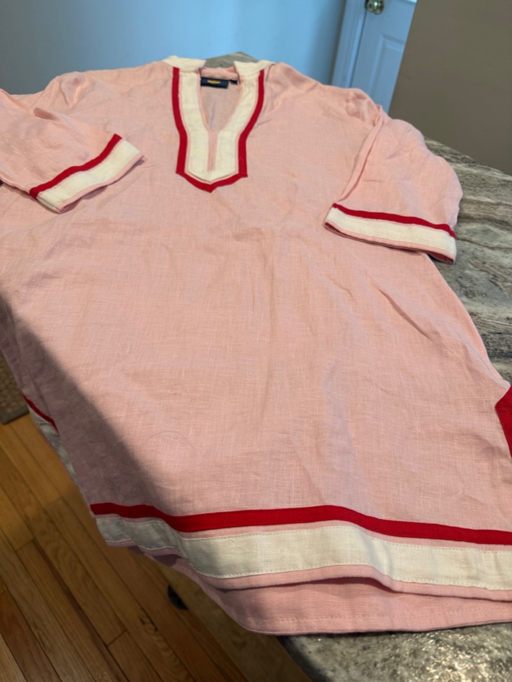 Light Pink Tunic with Red & White Trim - Picture 3 of 7